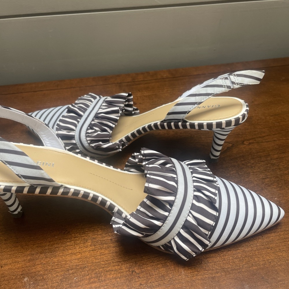 Gianni Bini Women Pointed Toe Stripped Ruffle Sling Back Size 10 M Tres Chic! - Picture 8 of 12